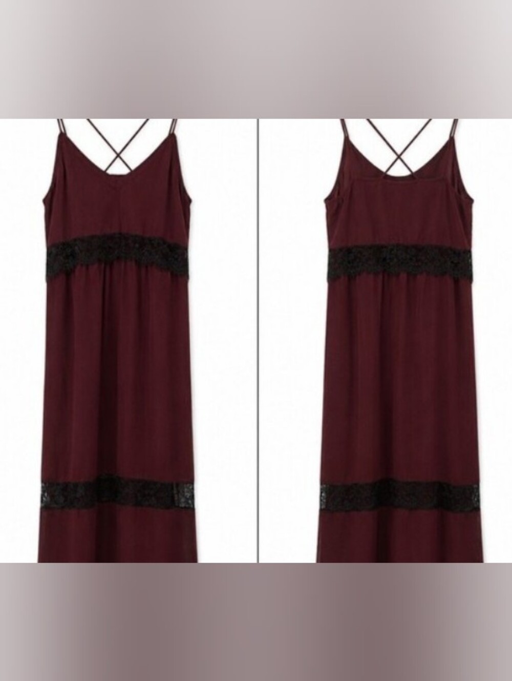 H&M Burgundy Dark Coquette Lace Tiered Maxi Sheer Witchy Slip Dress Size 6